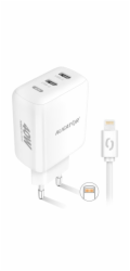 Chytrá síťová nabíječka ALIGATOR Power Delivery 40W, 2xUSB-C, USB-C kabel pro iPhone/iPad, bílá