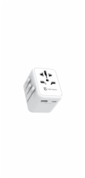 Tactical cestovní adaptér pro EU/UK/USA/JAP/AUS/CNY, 1x USB-C + 1x USB A, 12W, bílá