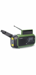 NEDIS přenosné nouzové rádio/ napájení z baterie 2500 mAh/ z USB/ solární panel/ DAB+ / FM/ budík/ světlo/ černo-zelené