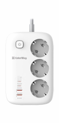 COLORWAY Prodlužovací napájecí přívod/ 3x Schuko/ 2x USB-A 60W/ 2x USB-C 65W/ kabel 2m