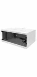 DIGITUS DN-38010 Nástěnná skříň 4U, SOHO, nemontovaná 241x540x400 mm, celoskleněné přední dveře, šedá (RAL 7035)