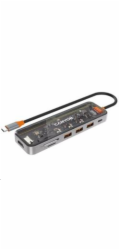 CANYON replikátor portů DS-13 7v1, 1xUSB-C PD 100W, 1xHDMI (4K), 3x USB 3.0, SD/micro čtečka, průhledný