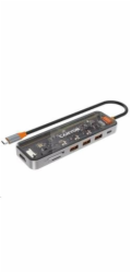 CANYON replikátor portů DS-13 7v1, 1xUSB-C PD 100W, 1xHDMI (4K), 3x USB 3.0, SD/micro čtečka, průhledný