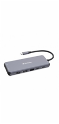VERBATIM Hub USB-C Pro Multiport 14 Port, 5x USB-A, 2x USB-C, 2x HDMI, 1xVGA, RJ45, 3.5mm Jack audio, microSD/SD, šedá