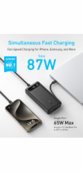 Anker Power Bank 20000mAh, 87W, s vestavěným USB-C kabelem, černá