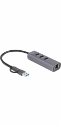 DeLOCK 3portový USB Hub 5 Gbps + Gigabit LAN s USB Type-C (šedý)