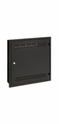 Solarix rozvaděč LC-18 do zdi s lištami 2U, 4U a 11U, 550x550 černá RAL9005 s rámečkem k zazdění LC-18-55-15-W-B