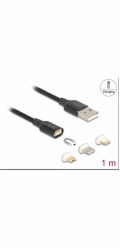 Delock - USB charge adapter kit - USB (M) do Micro USB typ B, Lightning, 24 pin USB-C (M) magnetický - USB 2.0 - 5 V - 3 A - 1 m - cerná