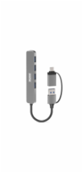 PORT CONNECT USB HUB, 4× USB 3.0, USB-A/USB-C vstup, stříbrná