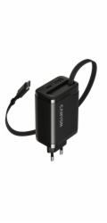 CANYON charger OnCharge 65RC Build-In Cable USB-C 65W 1xPD 1xQC EU Black