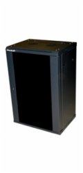 XtendLan 19" nástěnný rozvaděč 18U 600x600, nosnost 60 kg, skleněné kouřové dveře, rozložený, černý