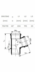 Magnaplast 45° T-kus pro nízkohlučnou vnitřní kanalizaci UdBEA 110mm (146460)