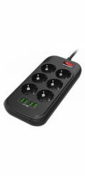 COLORWAY prodlužovací napájecí přívod 6x Schuko 4x USB 5V kabel 2m, CW-CHE64B COLORWAY Prodlužovací napájecí přívod/ 6x Schuko/ 4x USB 5V / kabel 2m