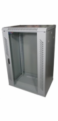 LEXI-Net 19" nástěnný rozvaděč 22U 600x600, nosnost 60 kg, skleněné dveře, svařovaný, šedý