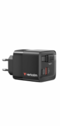 Verbatim Gan Charger 65W 2xUSB-C  PD,1xUSB-A, retrac. Cable  32217