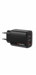 Verbatim GaN cestovní adaptér Essentials 65W, 2×USB-C PD, 1×USB-A QC, EU konektor, černá