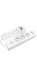 Velstro Přenosný třícestný prodlužovací kabel s uzemněním, vypínačem a kontaktními clonami, s USB (PD20W), kabel 1,5 mm2, 2 m G3FH22B