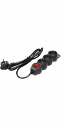 Orno 3cestný prodlužovací kabel 2P+Z, s vypínačem, 5m H05VV-F 3x1,5mm2, Imax=16A, plochá zástrčka, černá