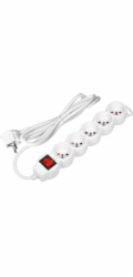Orno 5cestný prodlužovací kabel 2P+Z, s vypínačem, 5m H05VV-F 3x1,5mm2, Imax=16A, plochá zástrčka, bílá