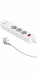 Düwi Prodlužovací kabel PD20 pro rychlé nabíjení, 3 zásuvky s vypínačem + 2x USB (A+C) 1,4 m SQUALL, bílý / 34096