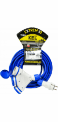KEL Prodlužovací kabel 3 zásuvky s/bez 10 m /H07BQ-F 3x1,5/ IP54 šedá/modrá W-01181