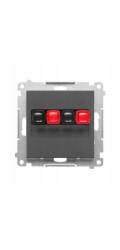Kontakt-Simon Simon 2cestná reproduktorová zásuvka (modul). Průřez vstupního a výstupního vodiče: 2,5 mm2. Matný grafit TGL2.01/116