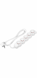 Orno 5cestný prodlužovací kabel 2P+Z, 5m H05VV-F 3x1,5mm2, Imax=16A, plochá zástrčka, bílá