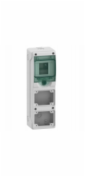 Schneider Mureva rozvaděč IP65 pro povrchovou montáž 1x4 pro připojení zásuvek mgMRV-1-4-NT-T/2, 2 otvory 65x85mm 13176