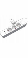 Plastrol 3x pevný prodlužovací kabel s vypínačem a USB A/C zásuvkami 5m schuko PS-370SWS+USBA+USBC/5 E W-30008