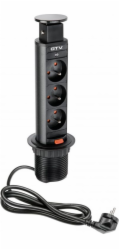 GTV Desktop prodlužovací kabel 60mm černý 3x zásuvka s uzemněním (AE-BPW3U60-20)