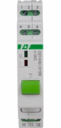 F&F Bistabilní relé s tlačítkem ručního ovládání, montáž na DIN lištu, 230 V, s relé pro zapínací proud, 160 A/20 ms, BIS-411BM-LED