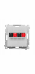 Kontakt-Simon Simon 2cestná reproduktorová zásuvka (modul). Vstupní a výstupní vodič o průřezu 2,5 mm2. Matný hliník TGL2.01/143