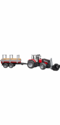 Bruder Traktor Massey Ferguson 7480 s čelním nakladačem, přívěs na dřevo (02046)