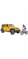 BRUDER Jeep Wrangler Rubicon Unlimited (gelb/schwarz, Inkl. Mountainbike und Radfahrer)