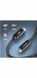AXAGON BUCM2-CM25AB, CHARGE kabel USB-C <-> USB-C, 2.5m, Hi-Speed USB, PD 240W 5A, ALU, oplet, černý