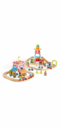 Vláčkodráha Bigjigs Rail dřevěná zábavná pouť 54 dílů