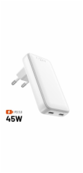 Nabíječka FIXED Slim síťová GaN s 2x USB-C výstupem a podporou PD, 45W, bílá