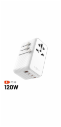 Adaptér FIXED Cestovní Voyager 120W pro EU, UK a USA/AUS, s 3xUSB-C a 1xUSB výstupem, GaN, PD 120W, bílý