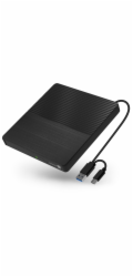 CONNECT IT Externí mechanika CD/DVD 3v1 SlimDrive, čtečka MicroSD/SD, 2xUSB, USB-A/USB-C, černá