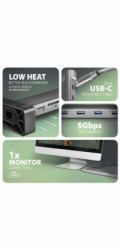 AXAGON HMC-10HLS, USB 5Gbps hub, 4x USB-A, HDMI 4k/60Hz, RJ-45 GLAN, SD/mSD, PD 100W, kabel USB-C 25cm