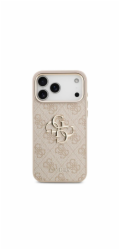 Guess PU Leather 4G Metal Logo Gold Frame kryt iPhone 17 Pro Max ružový