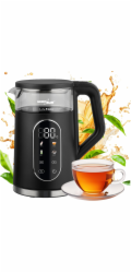 Bezdrátová rychlovarná konvice GreenBlue, objem 1,7 l, skleněná nádoba na vodu, přehledný displej, volba teploty, 2200 W, GB670 B