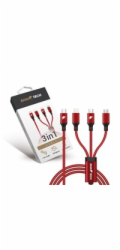 RhinoTech nabíjecí a datový kabel 3v1 USB-C (MicroUSB + Lightning + USB-C) 40W 1,2m červená