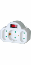 Adapterstecker Euro 2+Schutzkontakt 1 mit Schalter, Steckdosenadapter