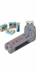 Lindy Záslepka pro USB A port, 4ks + klíč, modrá