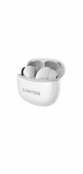 CANYON TWS-5 BT sluchátka s mikrofonem, BT V5.3 JL 6983D4, pouzdro 500mAh+40mAh až 38h, bílá