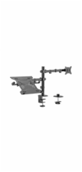 Gembird MA-DA-03 Nastavitelný držák na stůl s ramenem monitoru a přihrádkou na notebook (otočné, naklápěcí, otočné), 17”-32”, do 9 kg