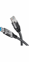 Goobay Ethernetový kabel USB-A 3.2 Gen1 samec > RJ-45 samec (černo-stříbrný, 1 metr, opletený textilní plášť)