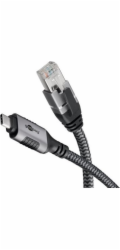 Goobay Ethernetový kabel USB-C 3.2 Gen2 samec > RJ-45 samec (černo-stříbrný, 2 metry, opletený textilní plášť)