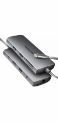 AXAGON HMC-8HLSA, USB 5Gbps hub, 3x USB-A, HDMI 4k/60Hz, RJ-45 GLAN, SD/microSD, audio, PD 100W, kabel USB-C 20cm